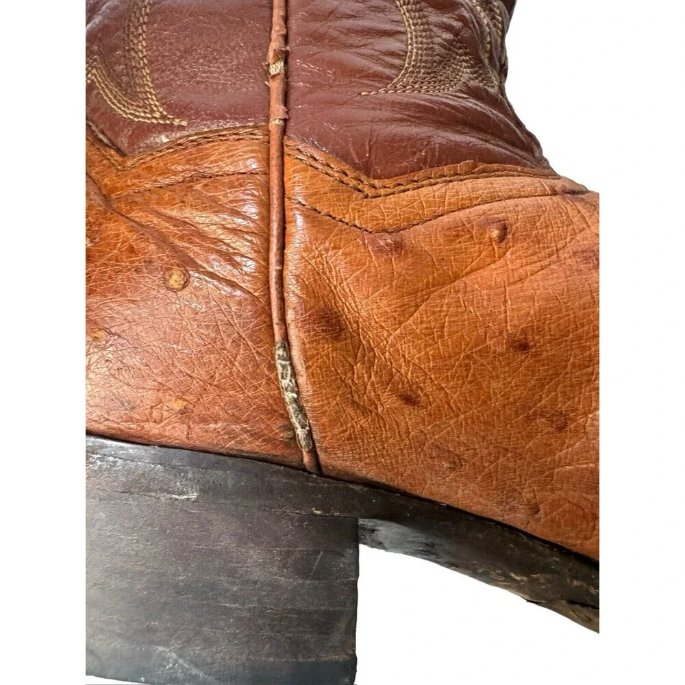 Dan Post Two Tone Brown Ostrich Leather Cowboy Boots Men 9.5 D
